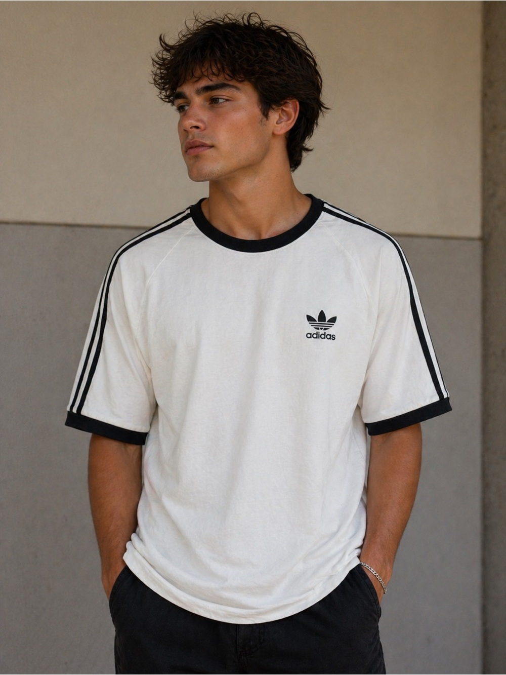 adidas White Short Sleeve Ringer Tee with Black Accents NWT various sizes